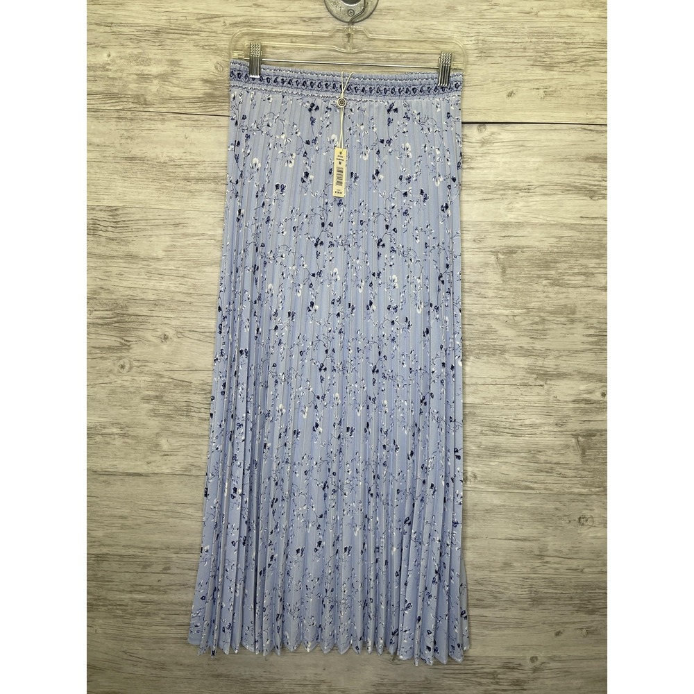 Max Studio Skirt Womens Medium Blue Floral Pleated Long Chiffon Elastic Waist